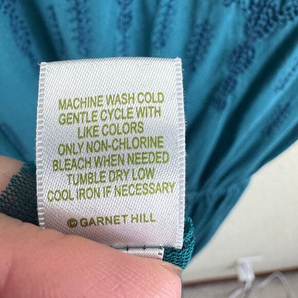 Garnet Hill Teal Blue Sleeveless Lined Embroidered Cotton Blend Maxi Dress Sz XS - Picture 8 of 8